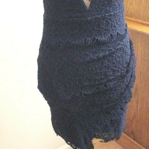Hello Molly Women's Low Cut Bodycon Dress, Lace, Navy Blue, Criss Cross, Size 10 - Picture 2 of 16